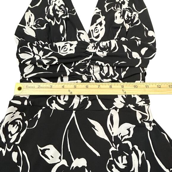White House Black Market Halter Dress Womens Size XS Black White Floral Stretch - Picture 7 of 10